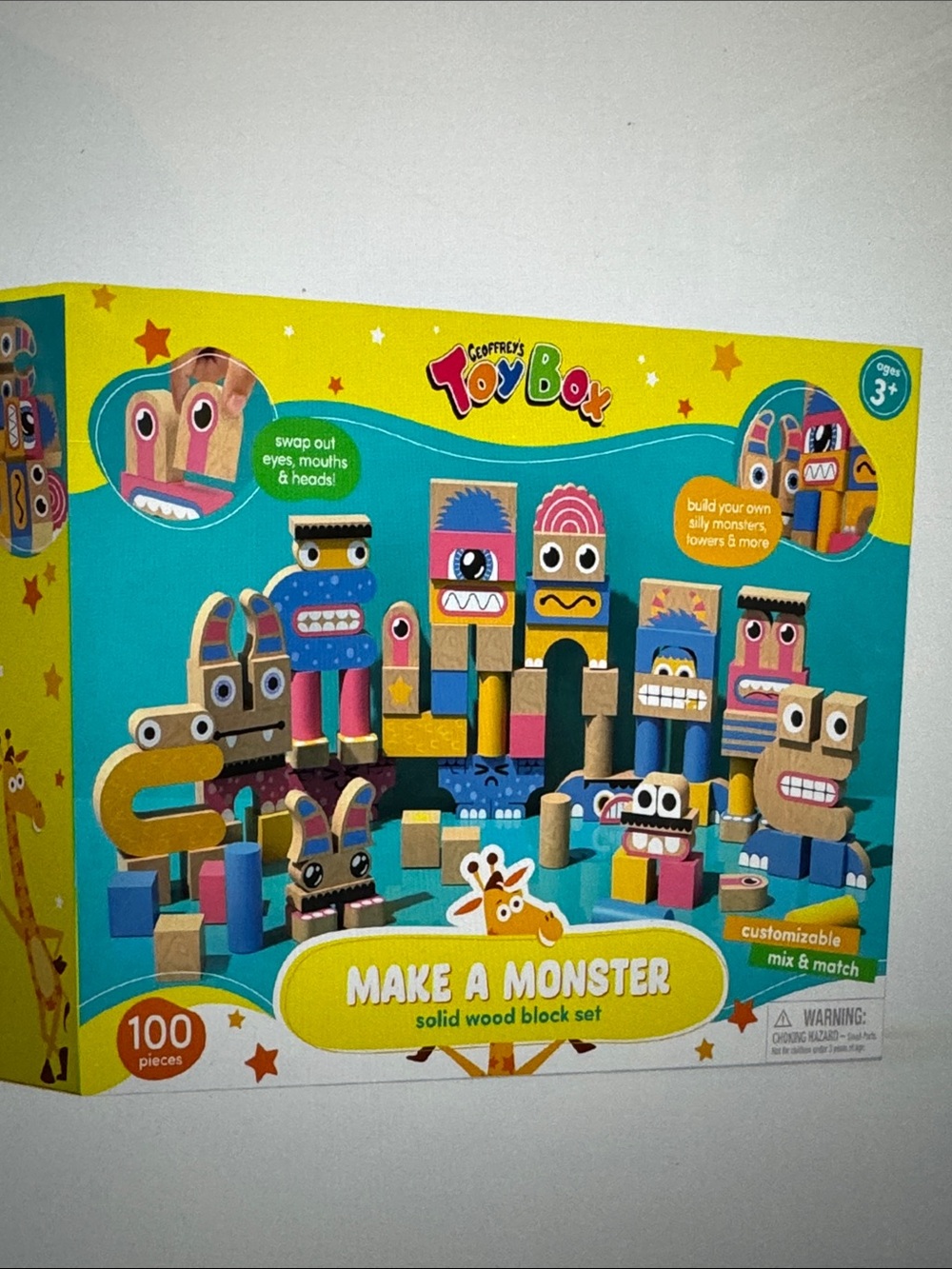Geoffrey's Toy Box Make A Monster 100-Piece Solid Wood Block Set